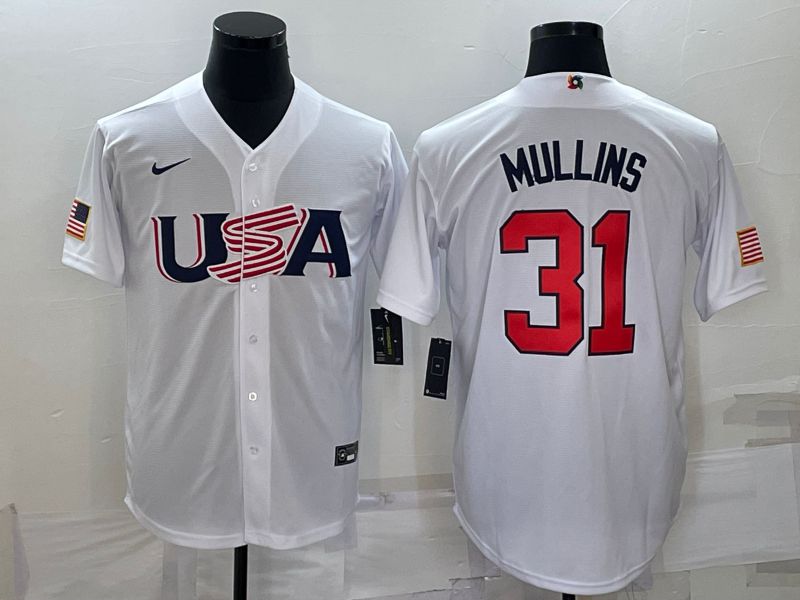 Men 2023 World Cub USA 31 Mullins White Nike MLB Jersey6